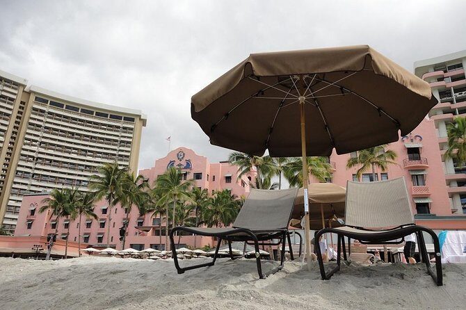 Beach Umbrella and Chair Set Rental - What You Get: One Umbrella and Two Lounge Chairs