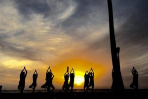 Beach Yoga on Waikiki with Diamondhead Backdrop - Morning calm vs sunset energy on Waikiki
