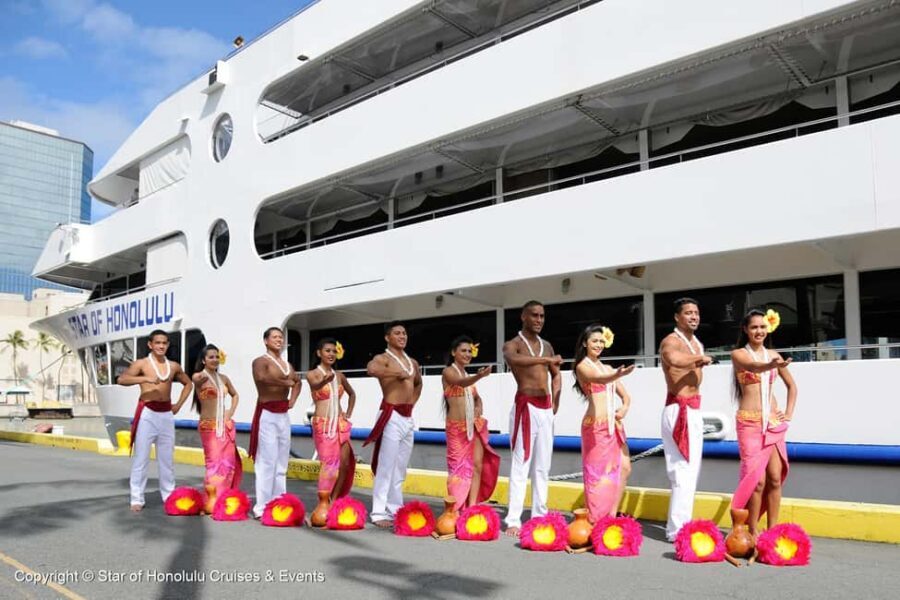 Honolulu: Sunset 5 Course Dinner Cruise with Entertainment - The pier-side hula welcome and that champagne toast moment
