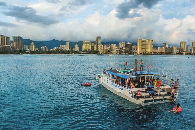 Paradise Waikiki Sunset Cruise + LIVE DJ + SWIMMING - Wildlife on the horizon: dolphins, turtles, whales