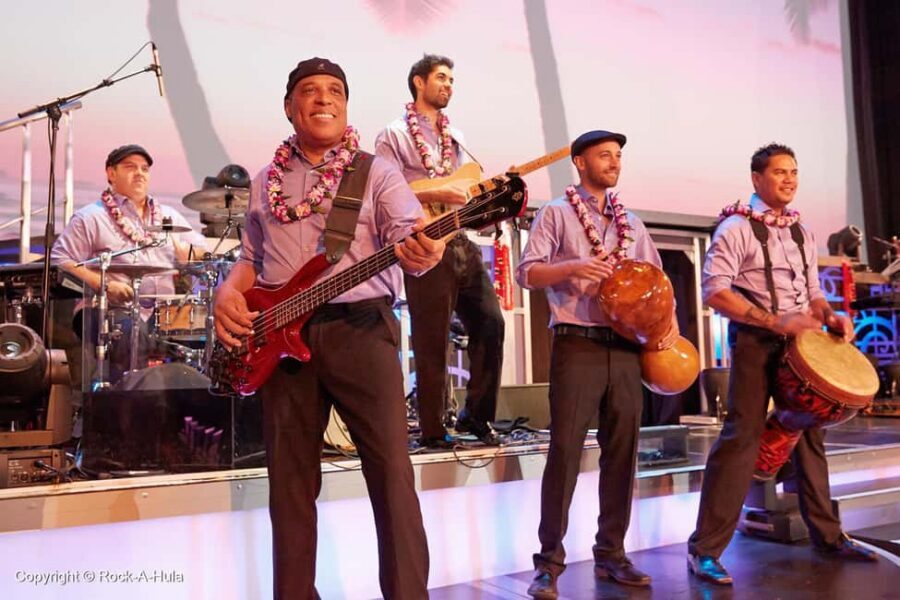 Waikiki: Luau and Buffet w/ optional Rock-A-Hula Show - The optional Rock-a-Hula show: fire-knife energy with rock-and-roll flair